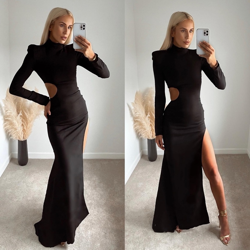 ZARA Limited Edition Structured Shoulder Gown with‎ Cut Out Waist Sz XS
